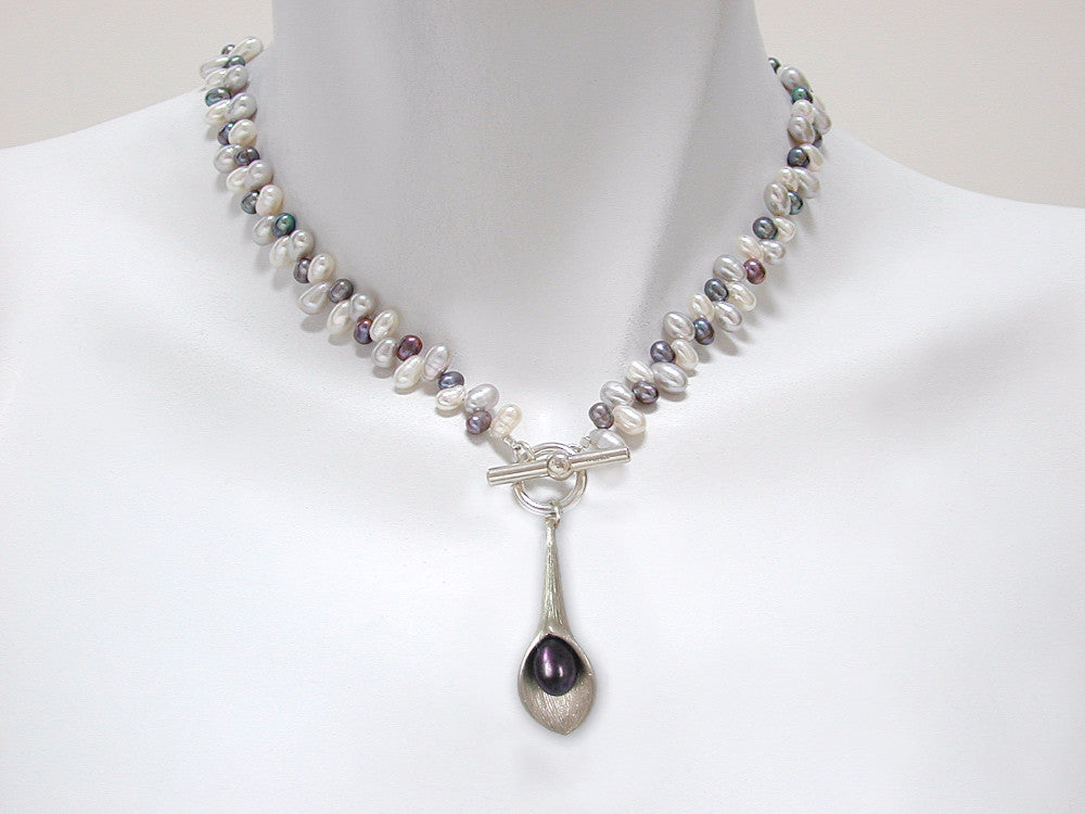 Pearl Necklace with Calla Lily Pendant | Erica Zap Designs