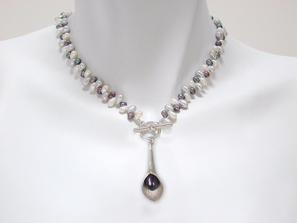 Pearl Necklace with Calla Lily Pendant | Erica Zap Designs