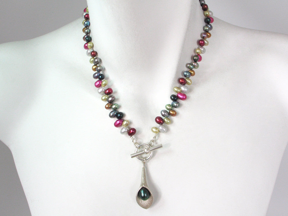 Pearl Necklace with Calla Lily Pendant | Erica Zap Designs