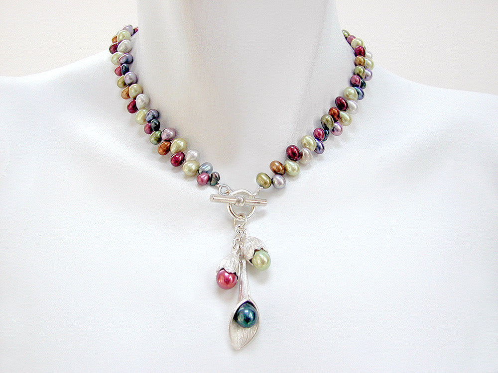 Pearl Necklace with Bud & Calla Lily Pendant | Erica Zap Designs