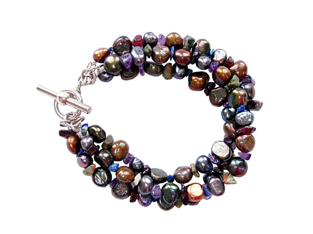 3-Strand Nugget Pearl & Stone Chip Bracelet | Erica Zap Designs
