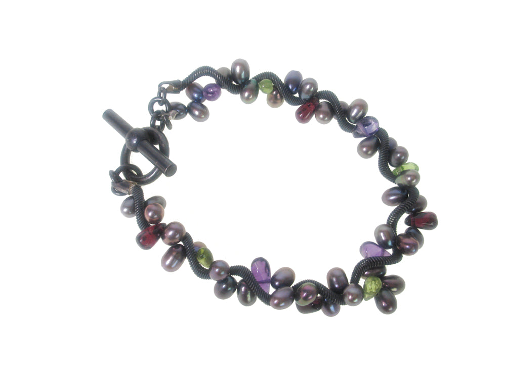 Small Pearl & Stone Sterling Spiral Bracelet | Erica Zap Designs