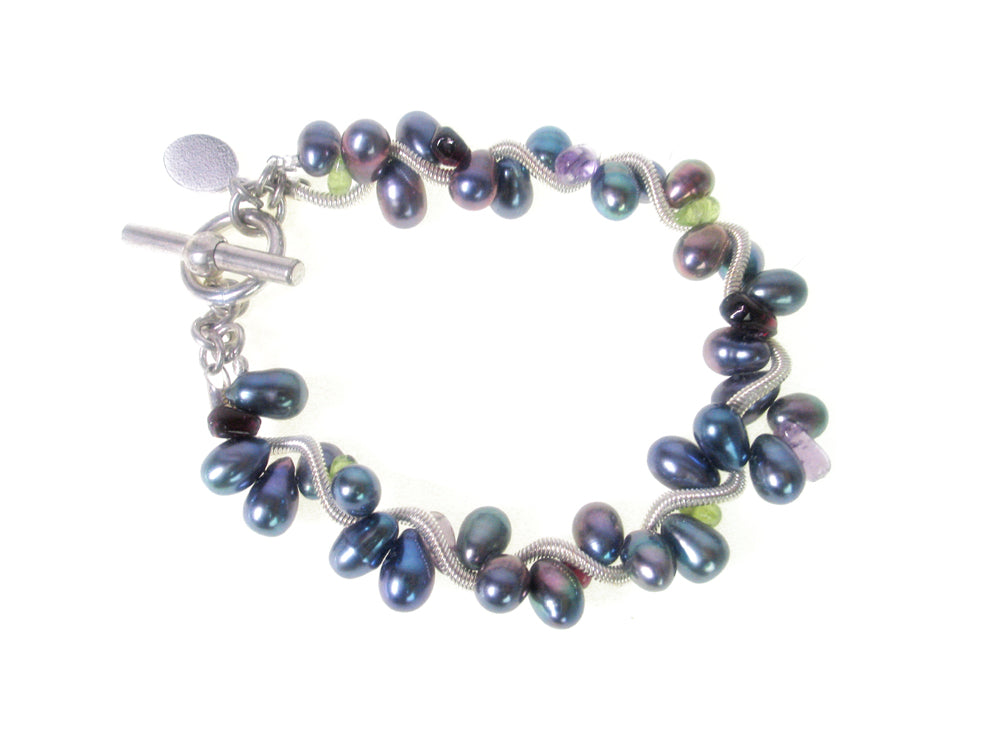 Small Pearl & Stone Sterling Spiral Bracelet | Erica Zap Designs