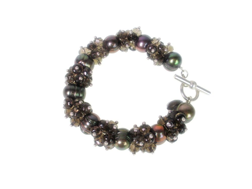 Pearl & Smokey Quartz Rondelle Cluster Bracelet | Erica Zap Designs