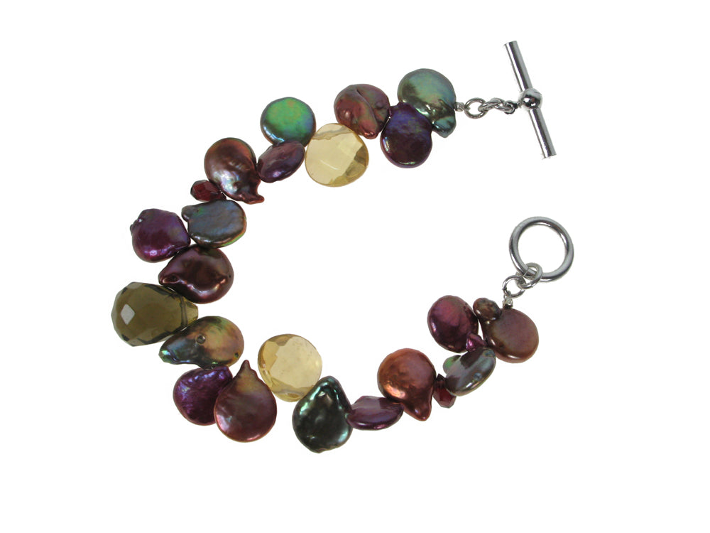 Coin Pearl & Faceted Teardrop Stone Bracelet | Erica Zap Designs