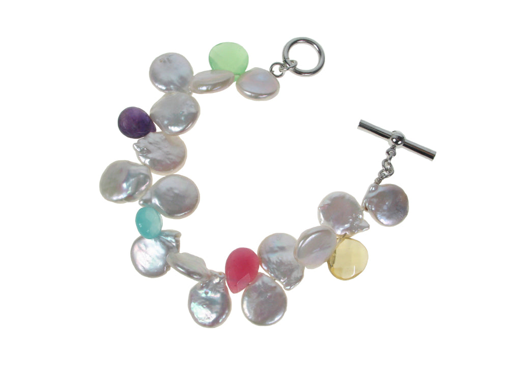 Coin Pearl & Faceted Teardrop Stone Bracelet | Erica Zap Designs