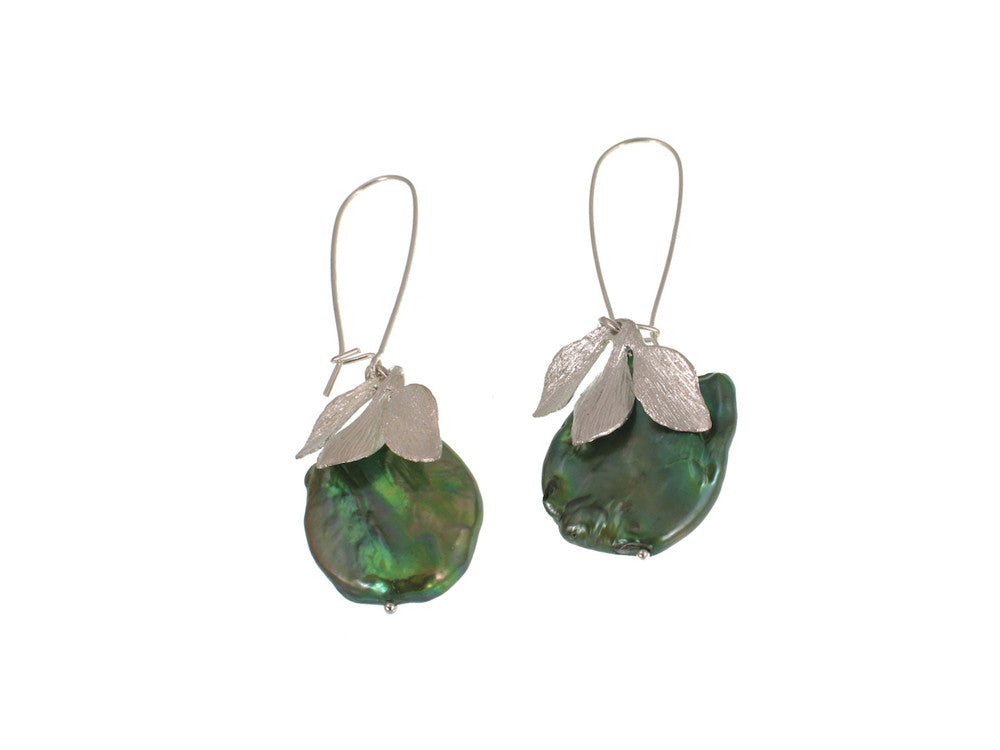 Leaf Coin Pearl Earrings | Erica Zap Designs