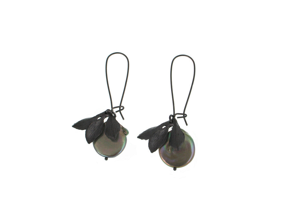 Leaf Coin Pearl Earrings | Erica Zap Designs