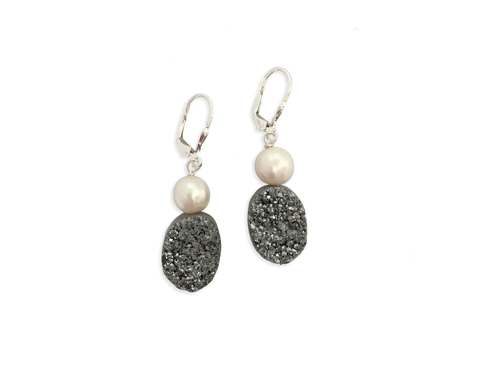 Druzy Quartz Pearl Earrings | Erica Zap Designs
