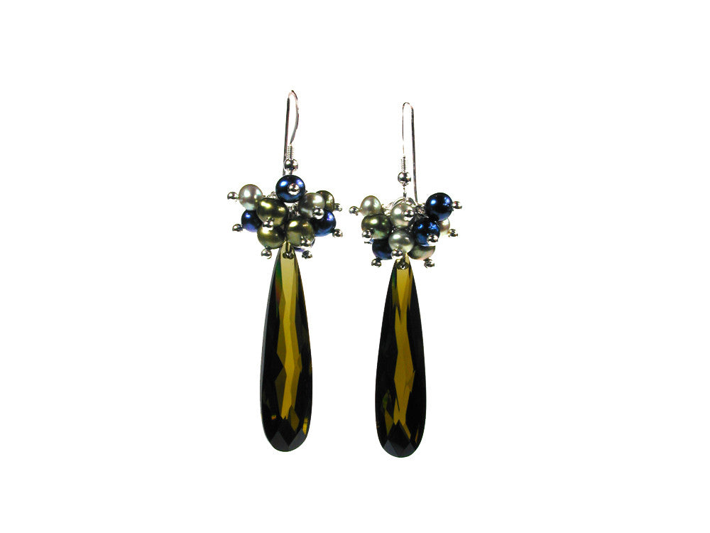 Pearl Cluster with Large Crystal Earrings | Erica Zap Designs