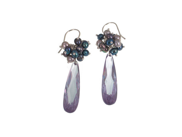 Pearl Cluster with Large Crystal Earrings - Erica Zap Designs