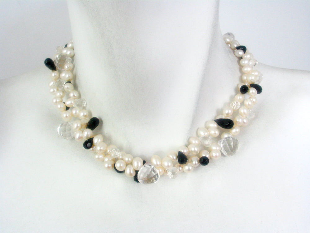 2-Strand Crystal, Onyx, and Pearl Necklace | Erica Zap Designs