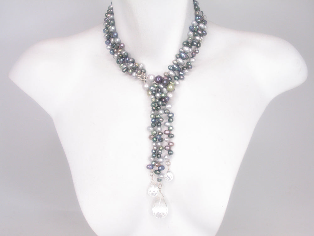 Pearl and Stone Drop Lariat Necklace | Erica Zap Designs