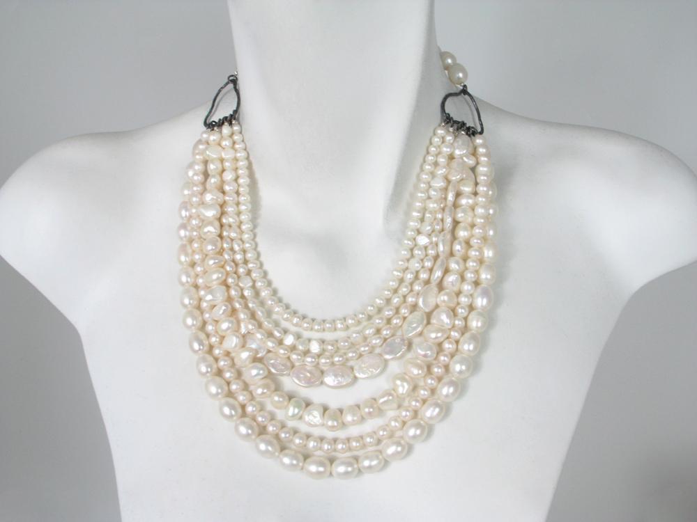 Lot - DOUBLE STRAND PEARL NECKLACE WITH 2.25CTTW. DIAMOND 18K YELLOW GOLD  CLASP