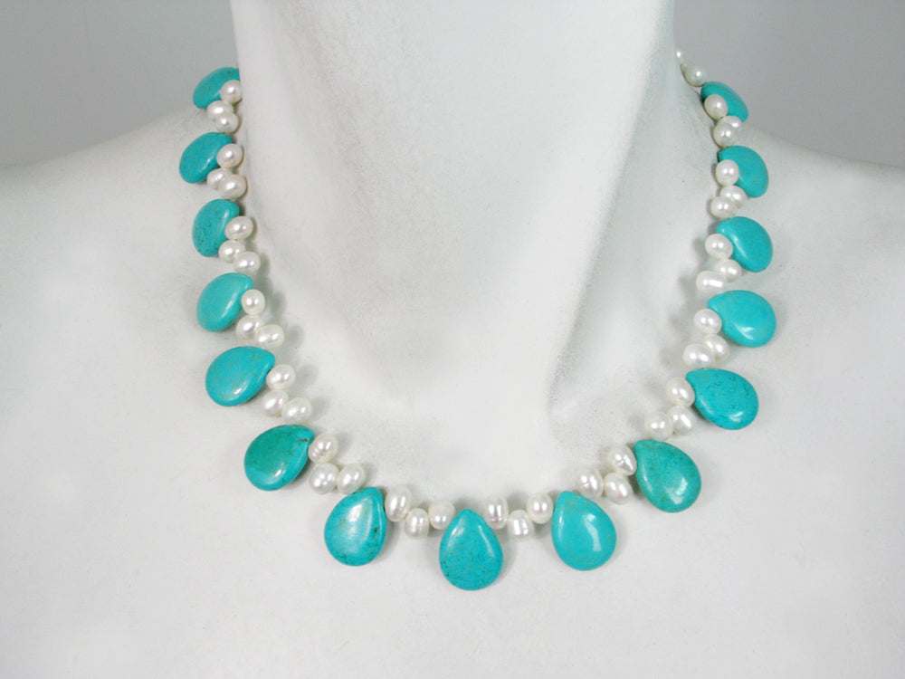 Turquoise & White Pearl Necklace | Erica Zap Designs