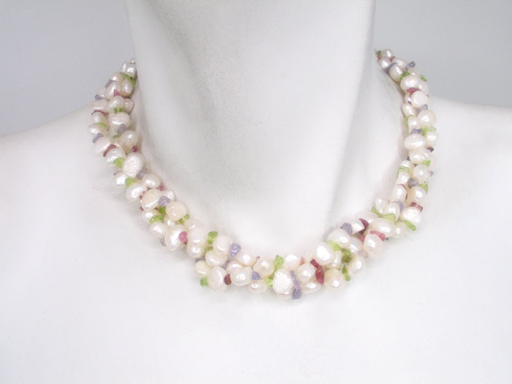3-Strand Nugget Pearl & Stone Chip Necklace | Erica Zap Designs