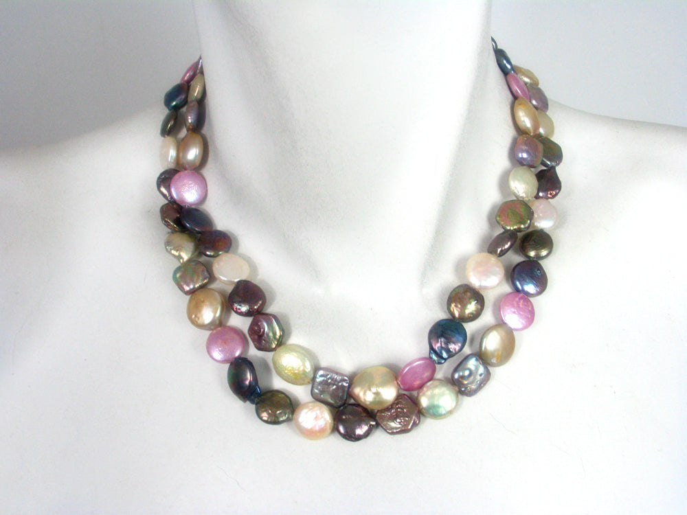Double Strand Multi Color Coin Pearl Necklace | Erica Zap Designs