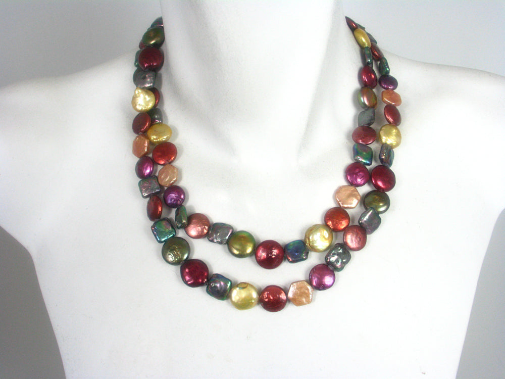 Double Strand Multi Color Coin Pearl Necklace | Erica Zap Designs