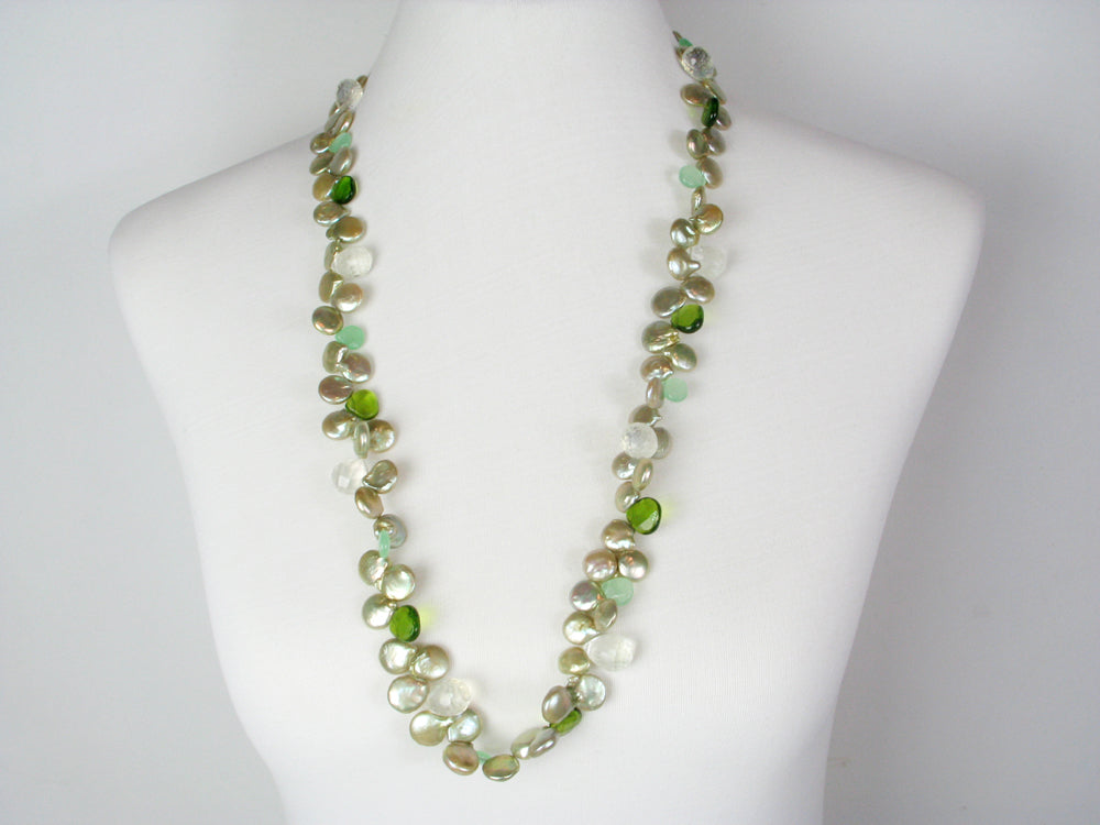 Long Coin Pearl & Stone Necklace | Erica Zap Designs