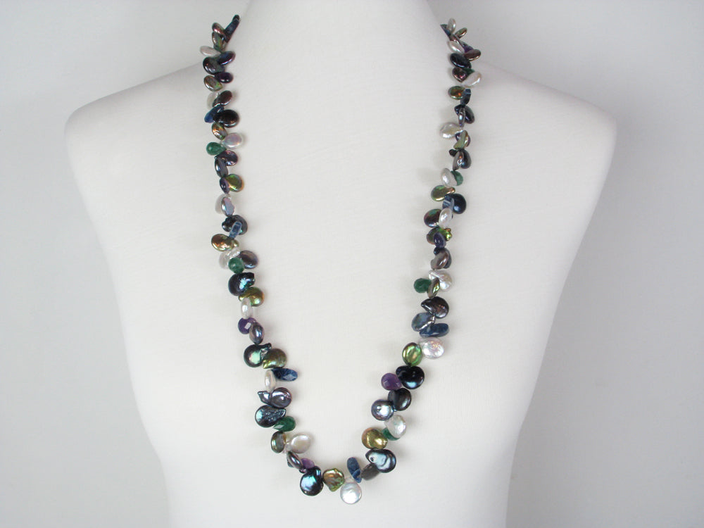 Long Coin Pearl & Stone Necklace | Erica Zap Designs