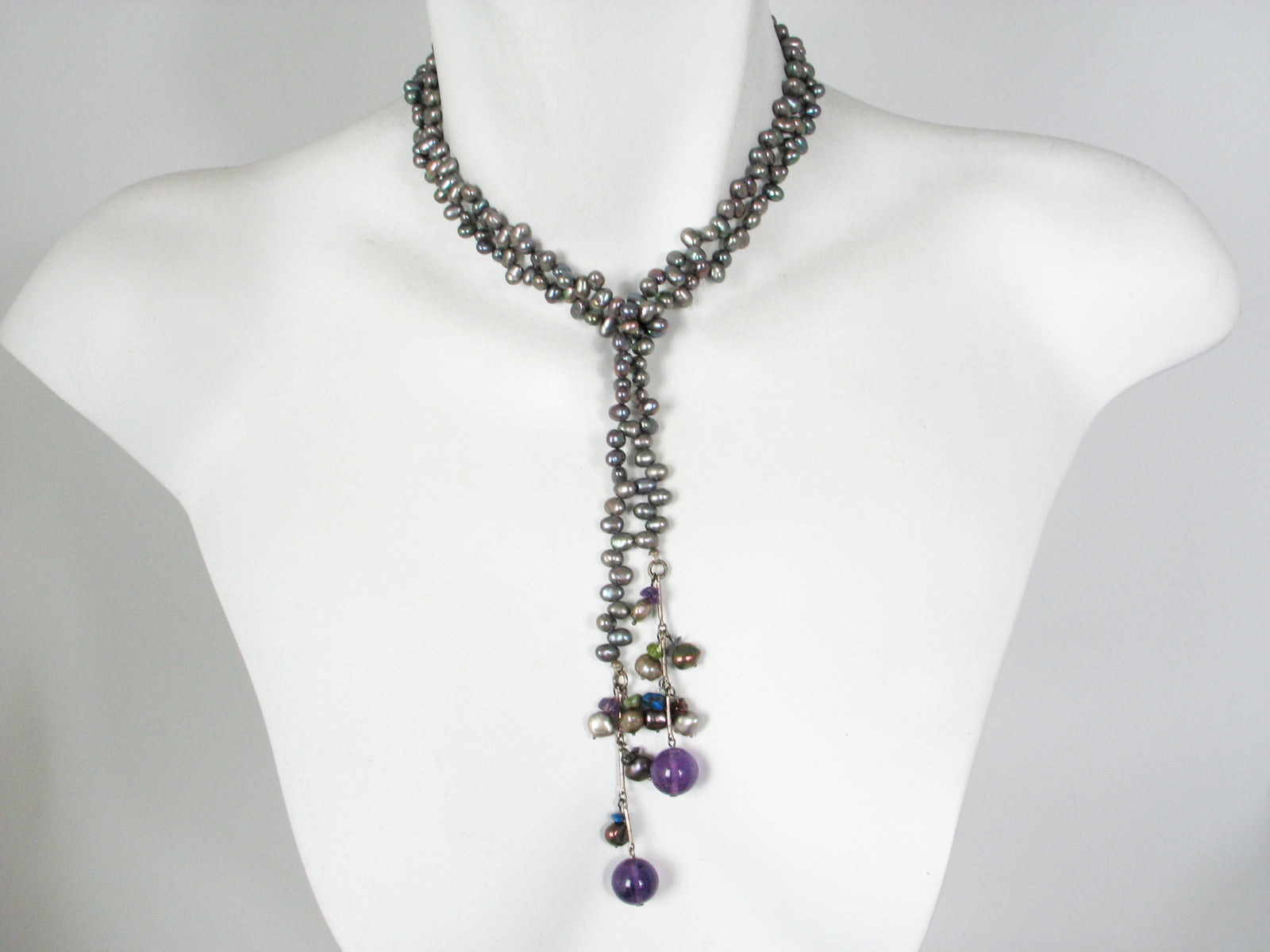 Pearl & Stone Drop Lariat | Erica Zap Designs