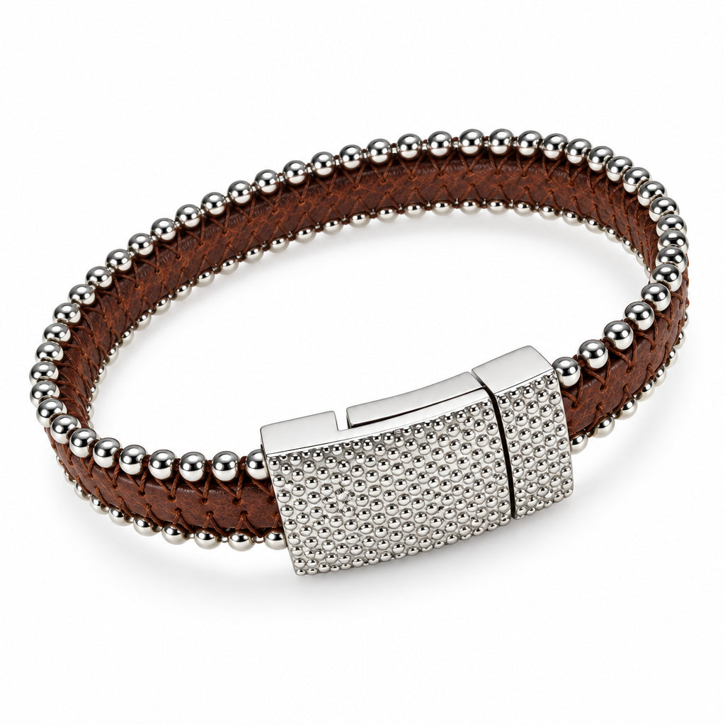 Men's Leather Bracelet | Single Beaded Strap with Magnetic Clasp | Erica Zap Designs