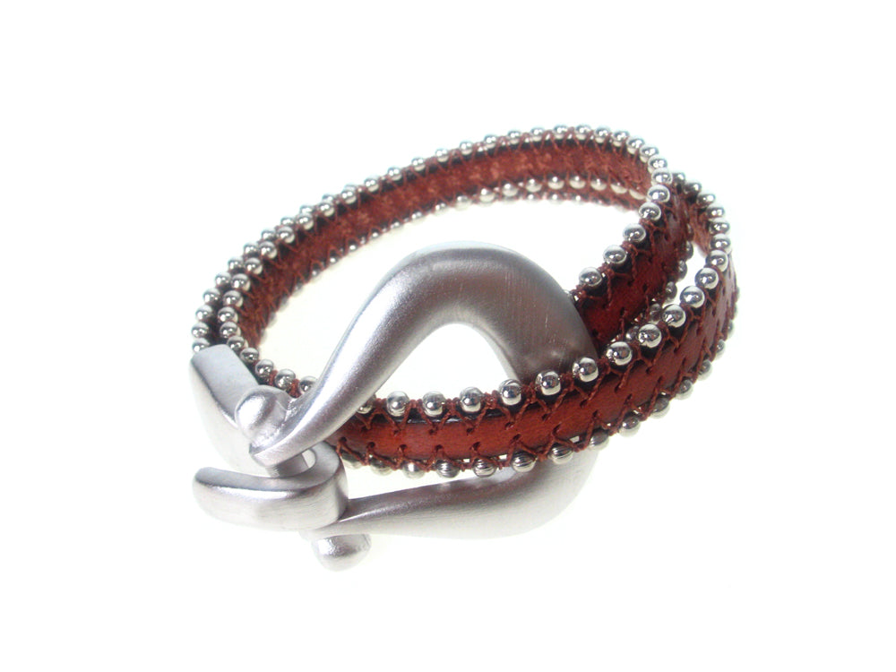 Beaded Leather Bracelet | Double Wrap with Horseshoe  Clasp | Erica Zap Designs
