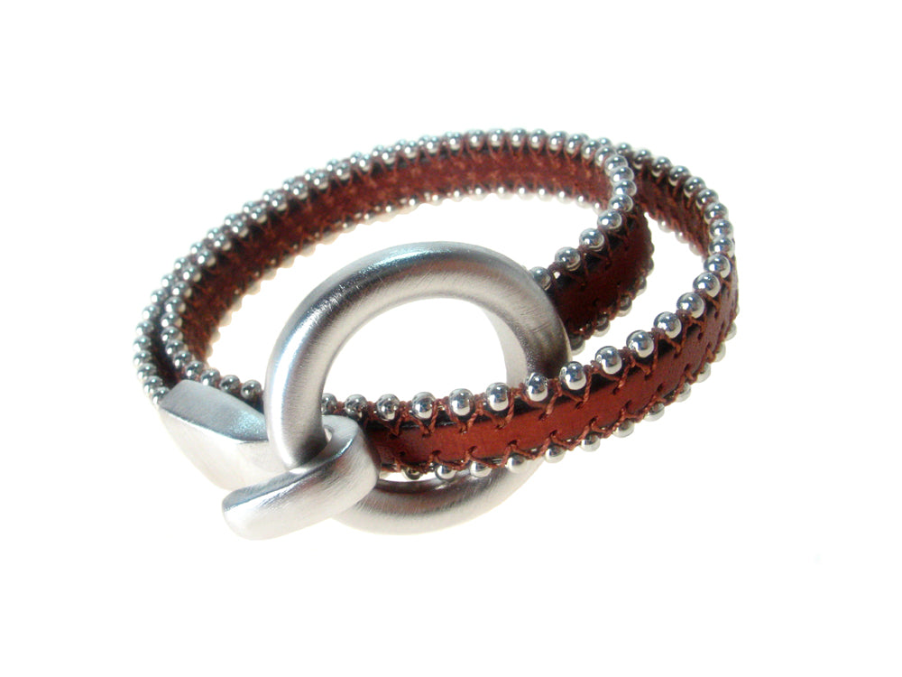 Beaded Leather Bracelet | Double Wrap with Round  Clasp | Erica Zap Designs