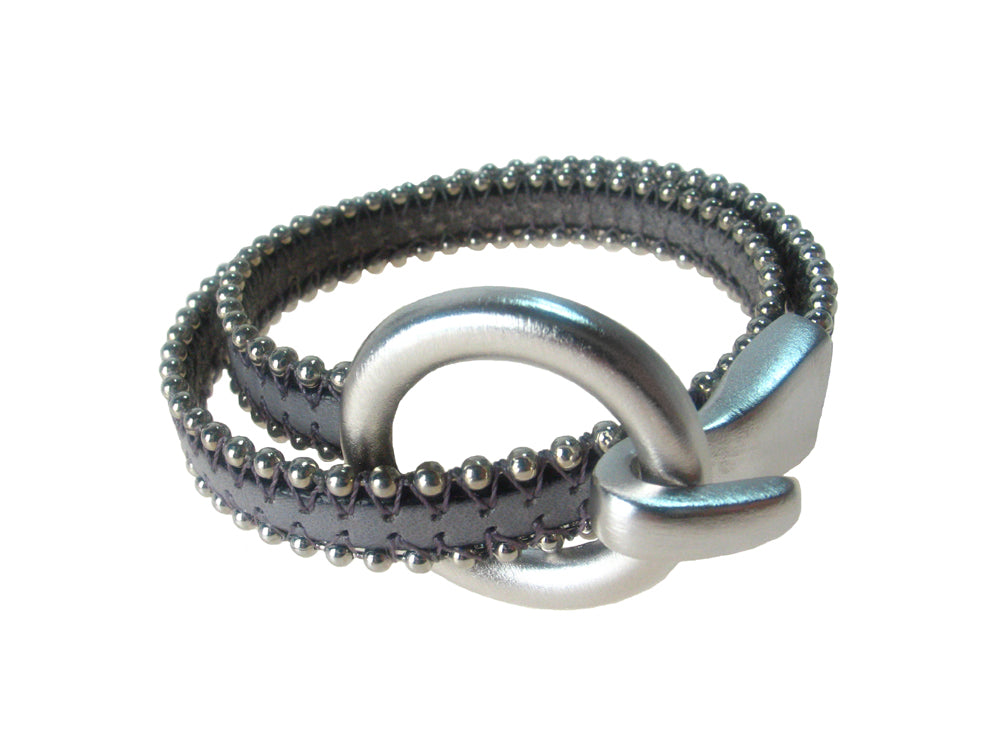 Beaded Leather Bracelet | Double Wrap with Round  Clasp | Erica Zap Designs
