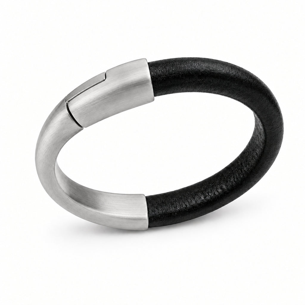 Men's Leather Bracelet | Crescent Moon Magnetic Clasp