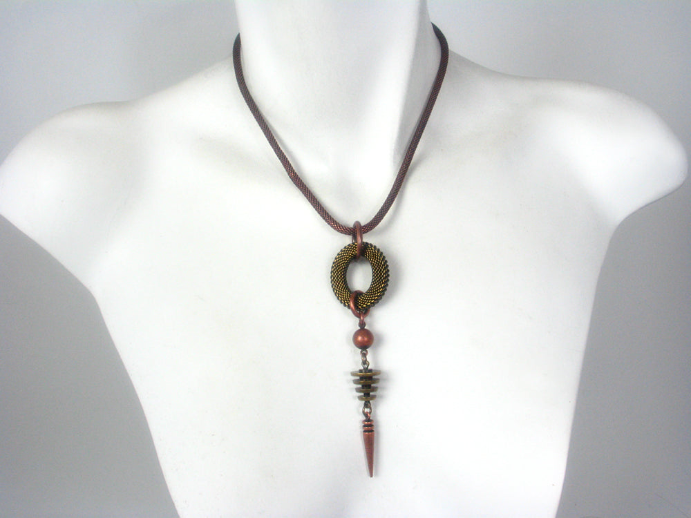 Mesh Necklace with Oval & Turned Geometric Drops | Erica Zap Designs