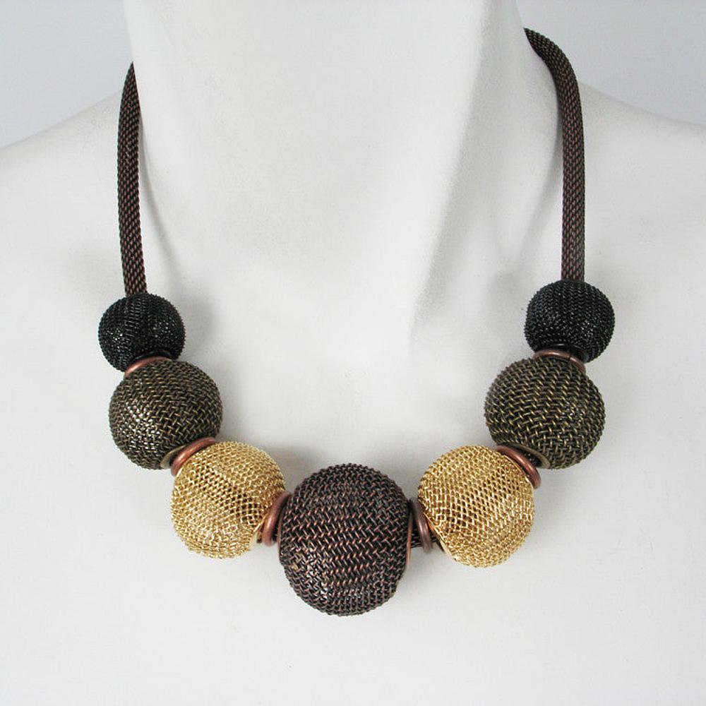 Large Round Mesh Beads on Thick Mesh Strand Necklace | Erica Zap Designs