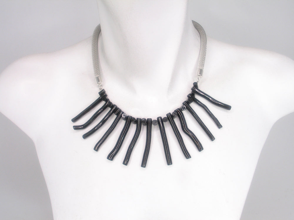 Mesh Necklace with Black Dyed Bamboo Coral | Erica Zap Designs