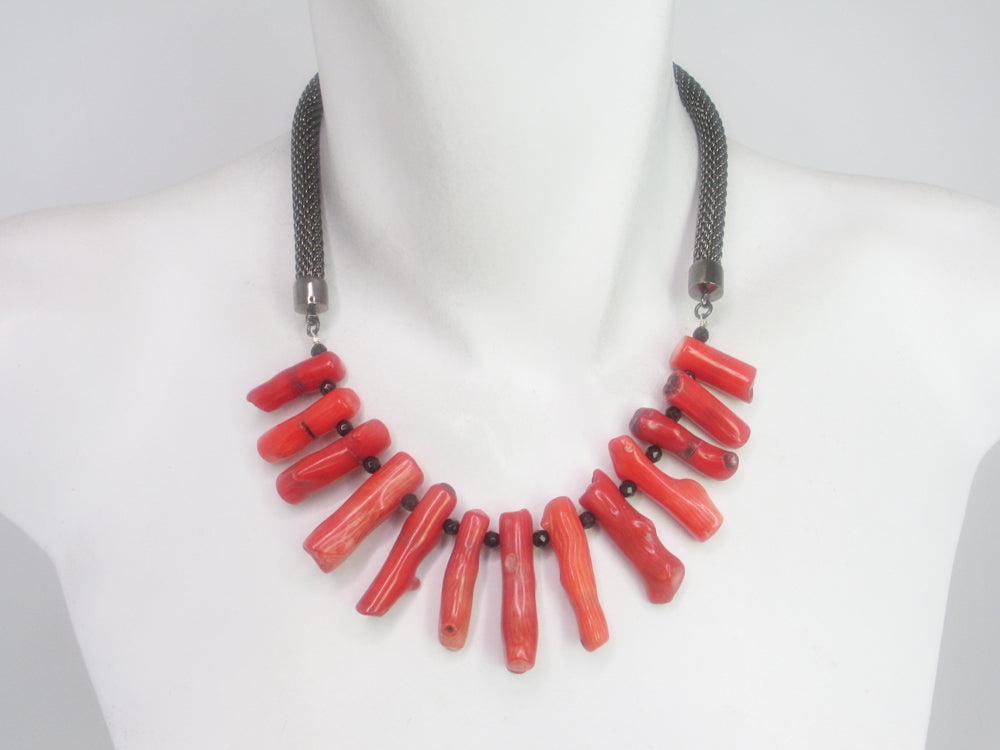 Mesh Necklace with Dyed Bamboo Coral | Erica Zap Designs