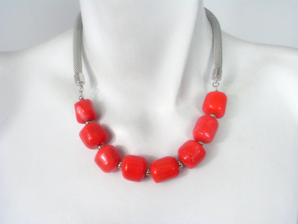 Mesh Necklace with Dyed Bamboo Coral Beads | Erica Zap Designs