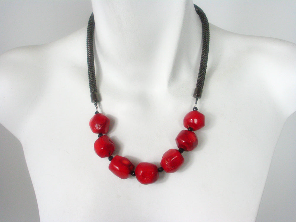 Mesh Necklace with Dyed Bamboo Coral Beads | Erica Zap Designs