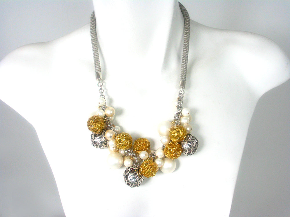 Mesh Necklace with Multi Color Mesh Beads and Faux Pearls | Erica Zap Designs