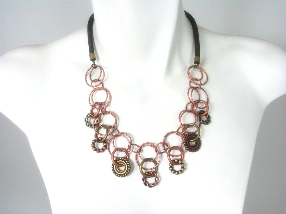 Mesh Necklace with Linked Circles & Textured Rings | Erica Zap Designs