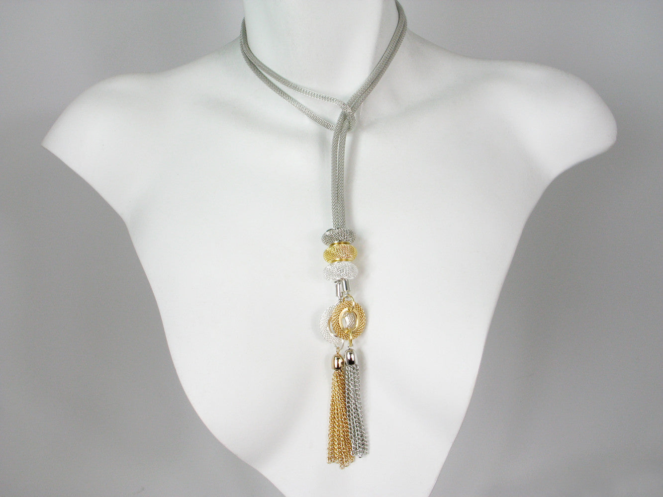 2-Way Mesh Slide Necklace with Circle & Tassel Ends | Erica Zap Designs