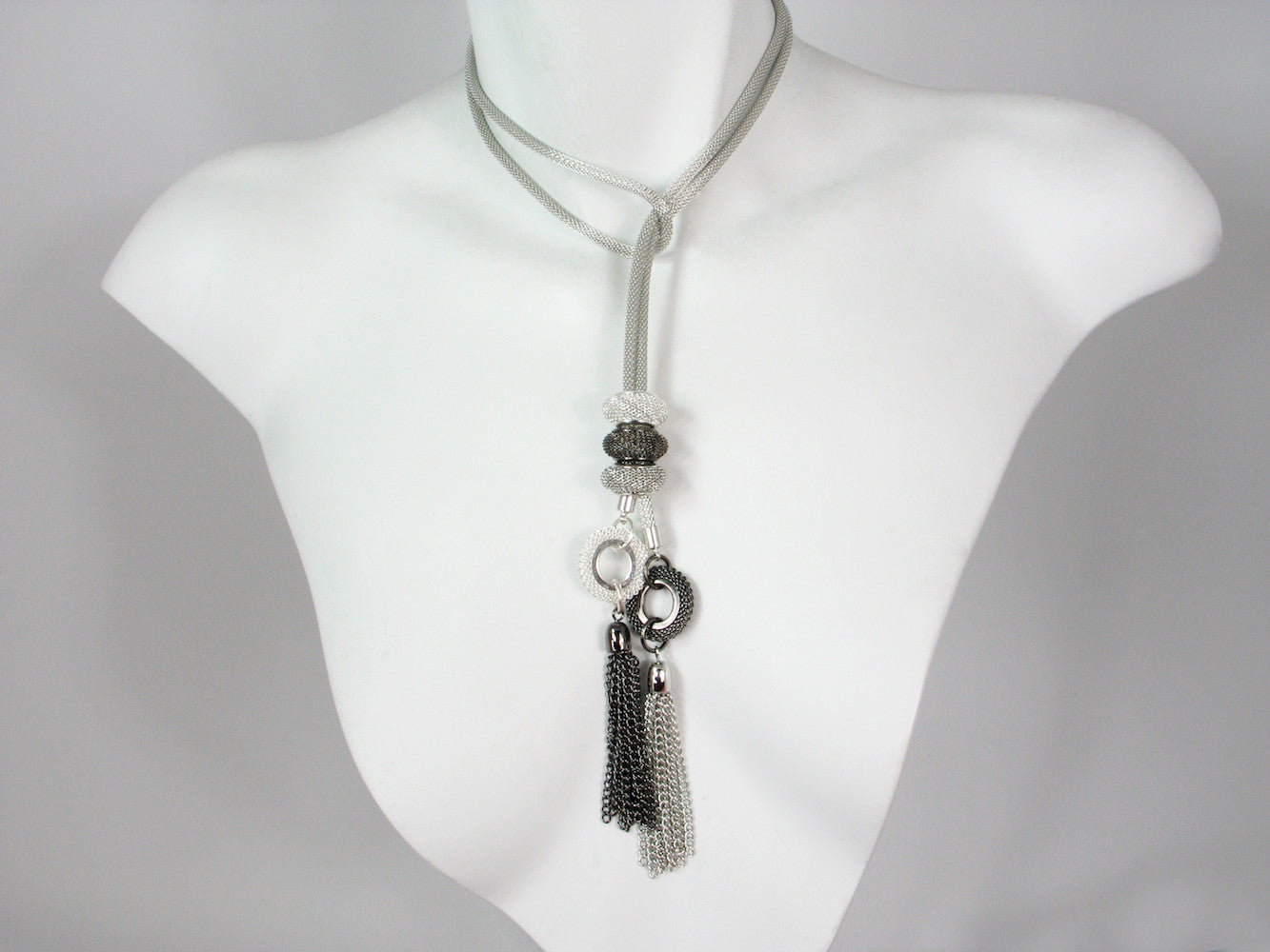 2-Way Mesh Slide Necklace with Circle & Tassel Ends | Erica Zap Designs