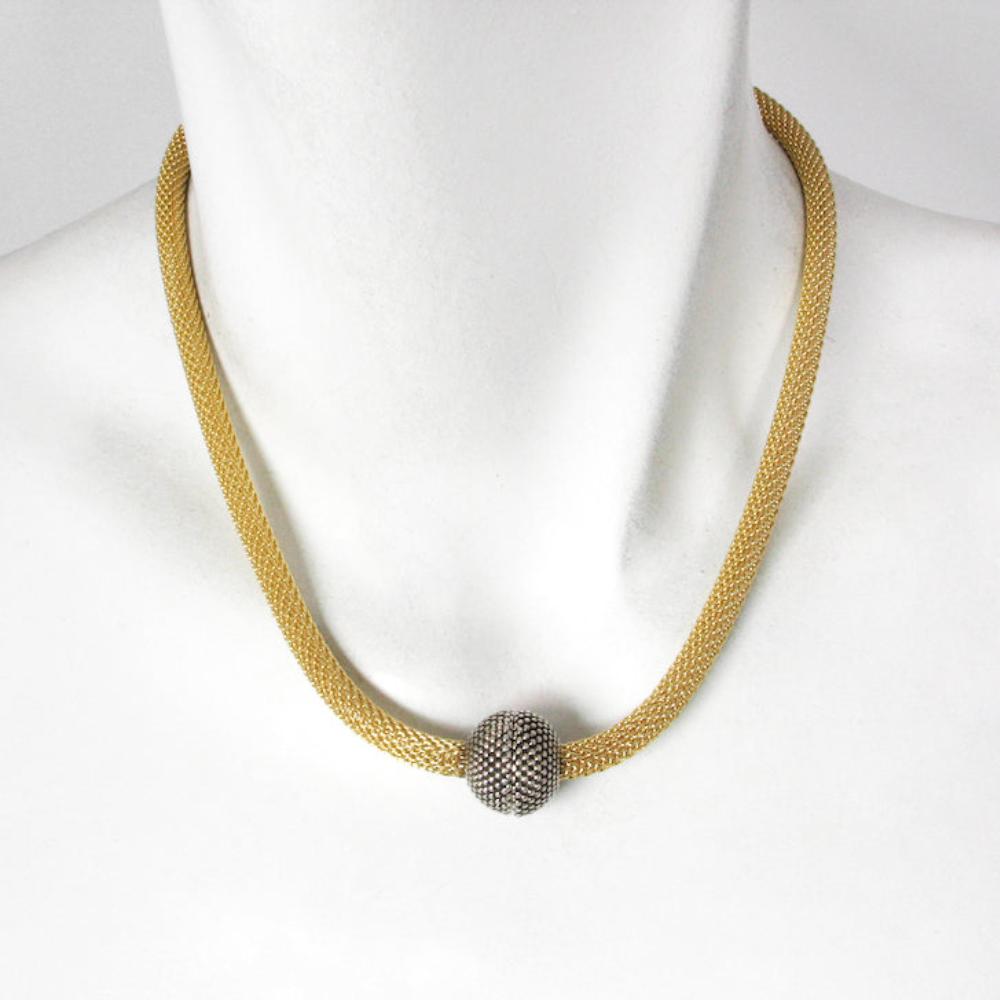 Mesh Necklace with Textured Magnetic Ball Clasp | Erica Zap Designs