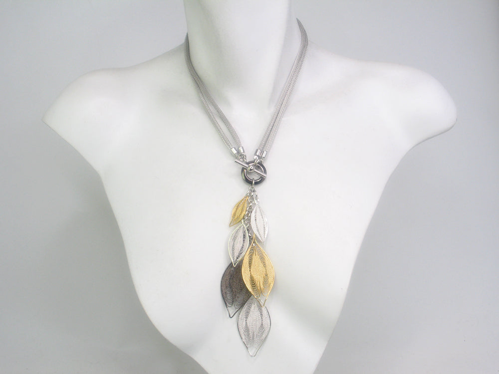 2-Way Mesh & Filigree Leaf Drop Necklace | Erica Zap Designs