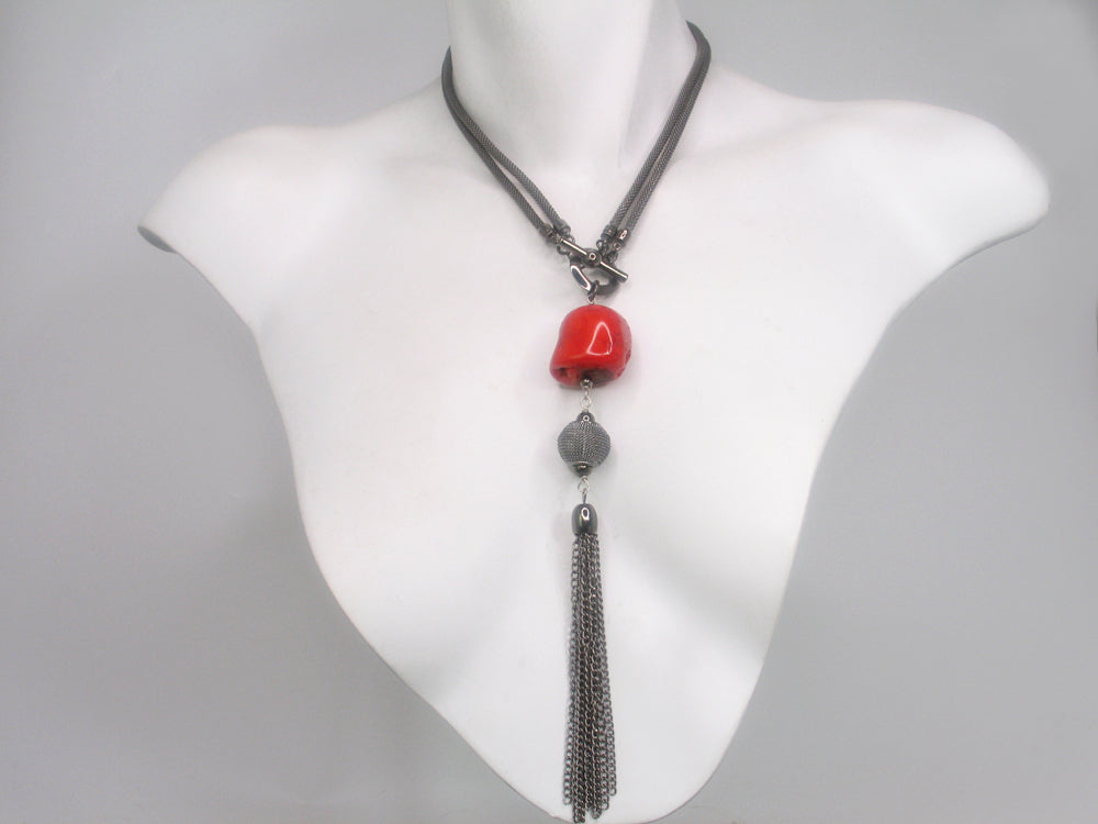 2-Way Mesh Necklace with Red Dyed Bamboo Coral | Erica Zap Designs