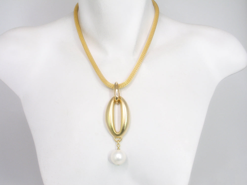 Mesh Necklace with Oval Drop with Pearl | Erica Zap Designs