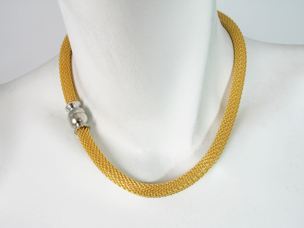 Gold Mesh Necklace with Magnetic Ball Clasp