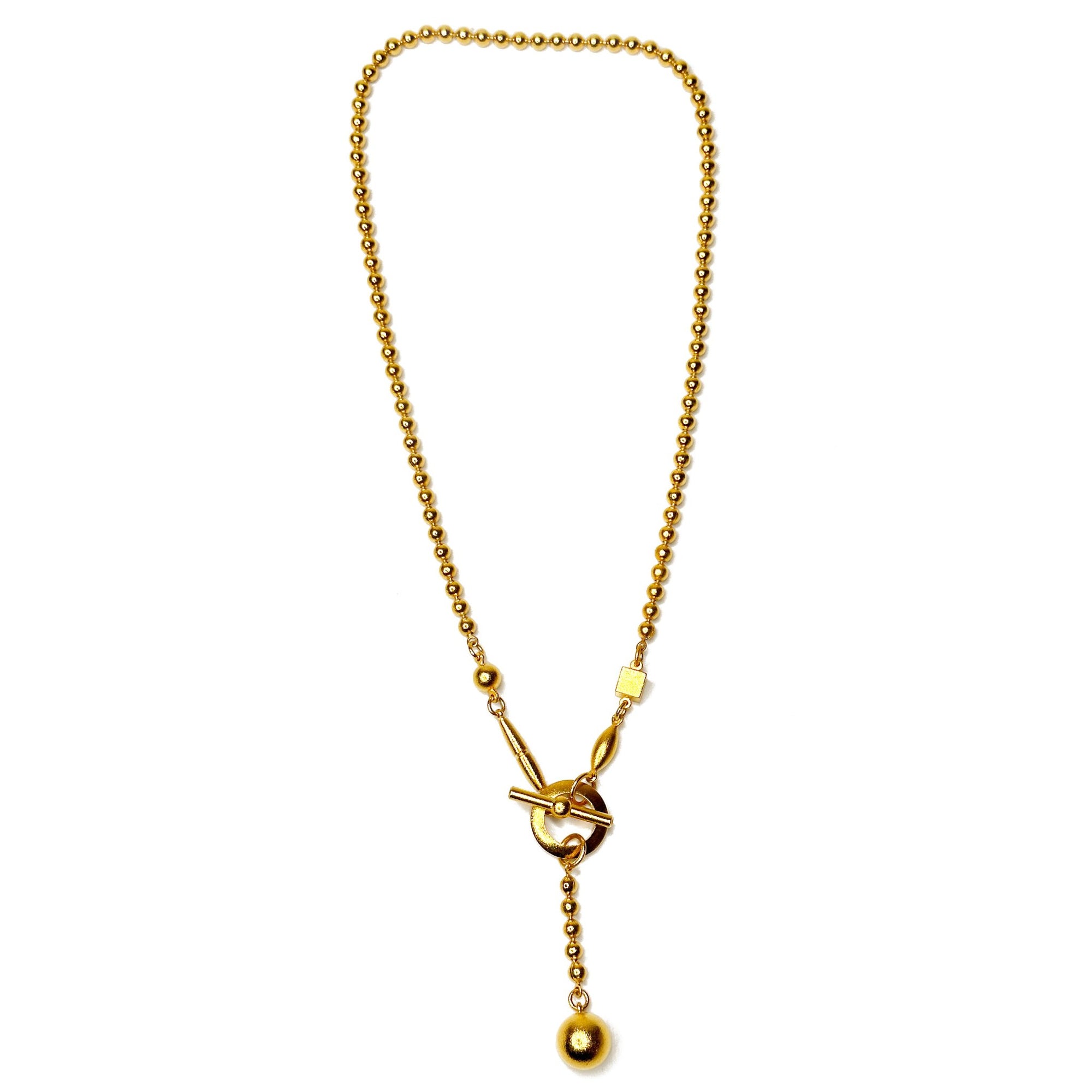Gold Bead Chain Necklace with Front Ball Drop | Erica Zap Designs