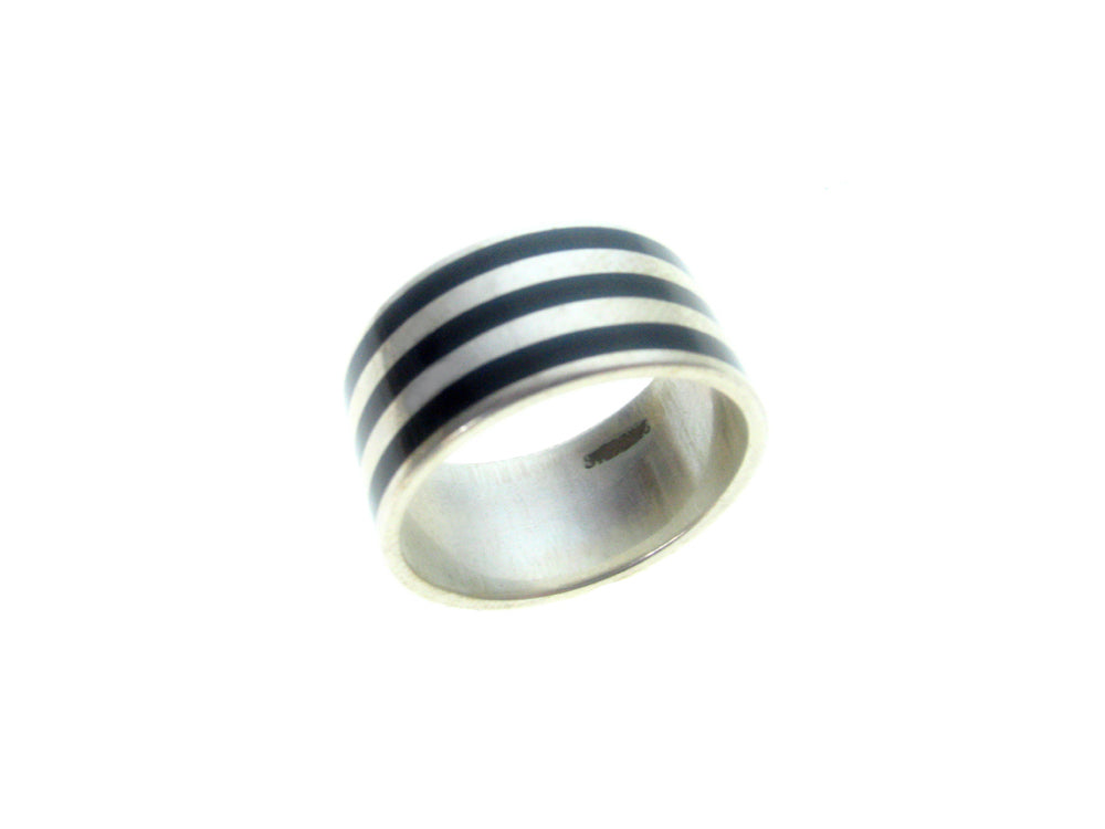 Sterling Silver Black Inlaid 3 Stripe Ring | Erica Zap Designs