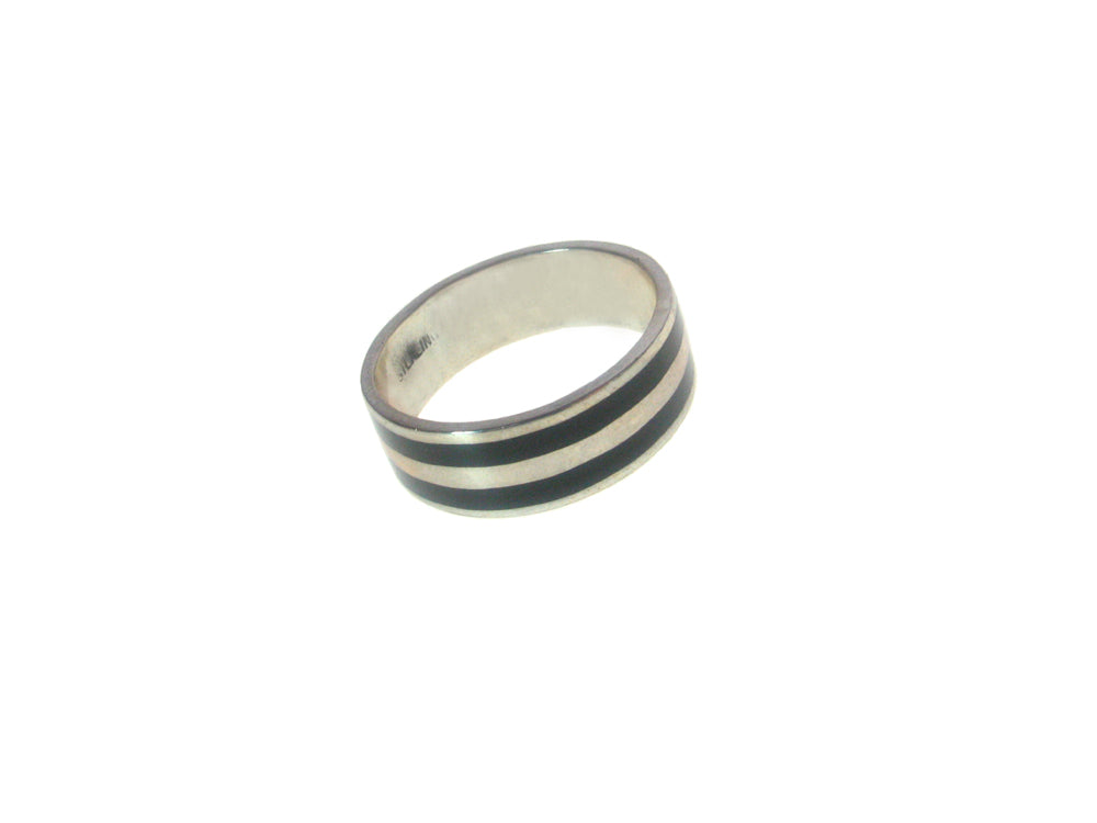 Sterling Silver Black Inlaid 2 Stripe Ring | Erica Zap Designs