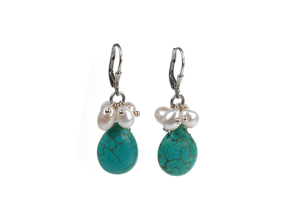 Turquoise & Pearl Drop Earrings | Erica Zap Designs