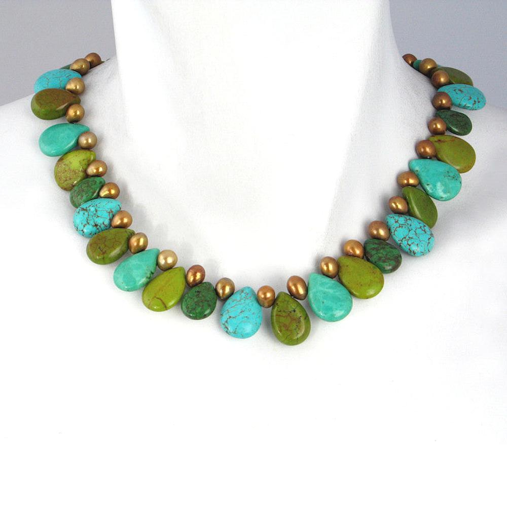 Turquoise & Copper Pearl Necklace | Erica Zap Designs